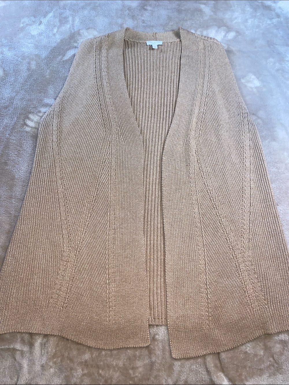 Talbots Open-Front Ribbed Knit Vest - Tan